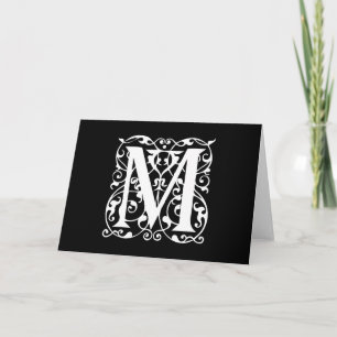 Elegant Letter M White on Black Monogram Note Card