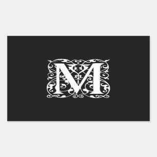 Elegant Letter M White on Black Monogram Rectangular Sticker