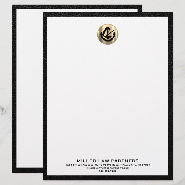 Elegant Letterhead with Gold Logo for Law Firms (Front/Back)