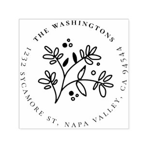 Elegant Lettering Botanical Family Return Address Self-inking Stamp