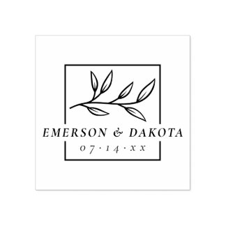 Elegant Lettering Botanical Wedding Save The Date Rubber Stamp
