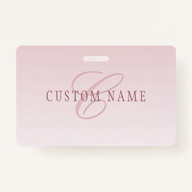 Elegant Lettering & Monogram | Rose Ombre ID Badge (Front)