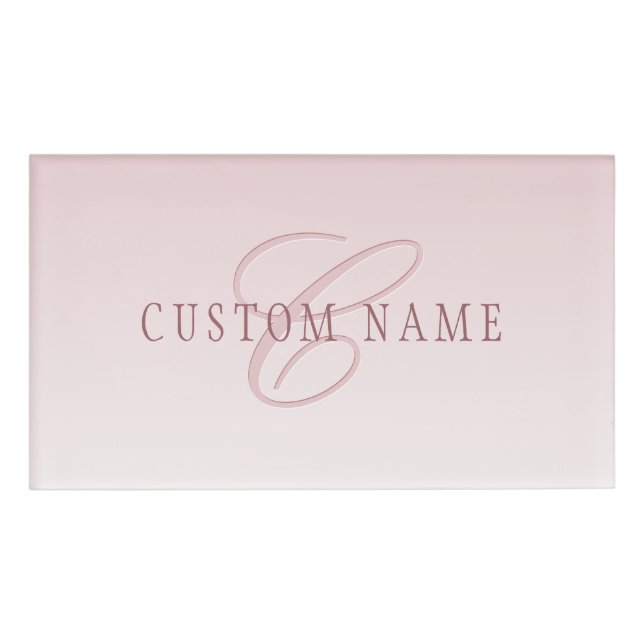 Elegant Lettering & Monogram | Rose Ombre Name Tag (Front)
