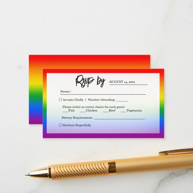 Elegant LGBTQ+ Pride Wedding RSVP Enclosure Card (Front/Back In Situ)