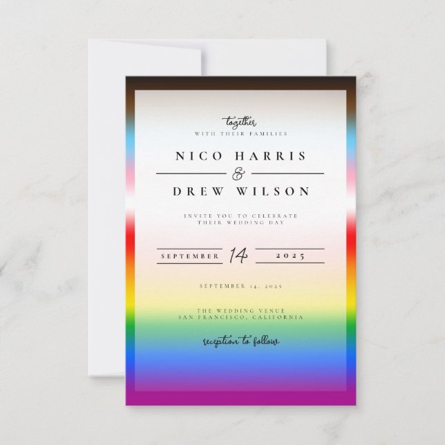 Elegant LGBTQ+ Progress Pride Wedding  Invitation (Front)