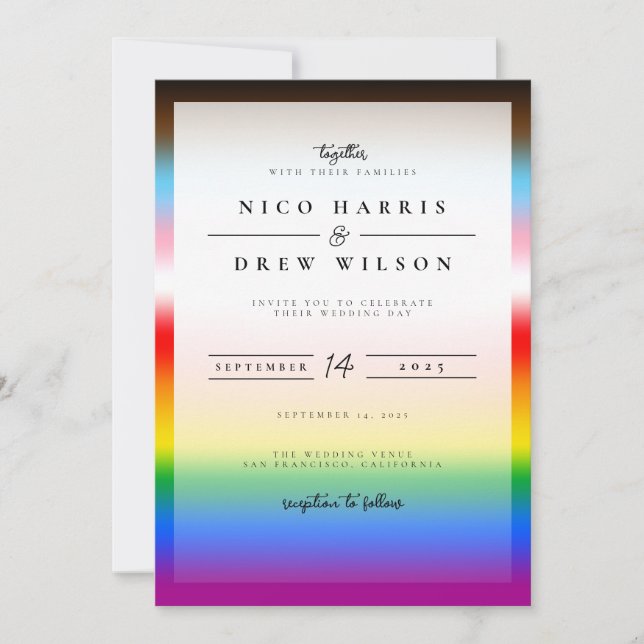 Elegant LGBTQ+ Progress Pride Wedding  Invitation (Front)