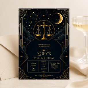 Elegant Libra 25th Birthday Invitation Black