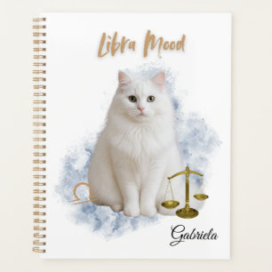 Elegant Libra Zodiac Cat White Planner Notebook