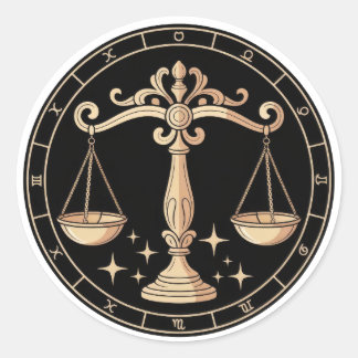 Elegant Libra Zodiac Constellation Gold Black Classic Round Sticker