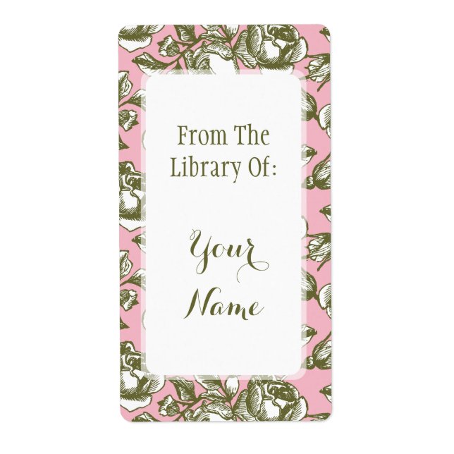 Elegant Library Of Gold Roses on Pink Bookpate (Front)