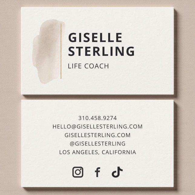 Elegant Life Coach Neutral Beige Watercolor  Business Card (Creator Uploaded)