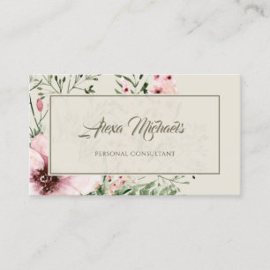 Elegant Light Beige Pink Forest Floral Frame Business Card