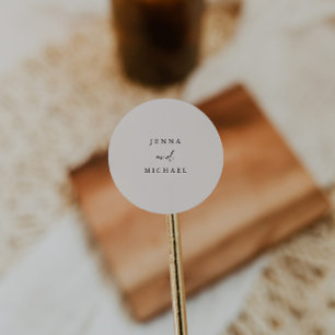 Elegant Light Beige Script Wedding Classic Round Sticker