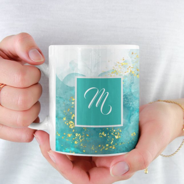 Elegant Light Blue And Gold Custom Name Coffee Mug (Creator Uploaded)