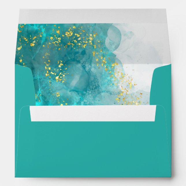 Elegant Light Blue And Gold Wedding Envelope (Back (Bottom))