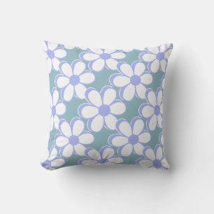 Elegant Light Blue and White Flowers on Teal Cushion