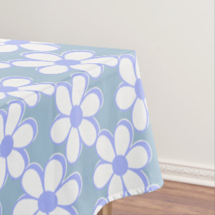 Elegant Light Blue and White Flowers Tablecloth