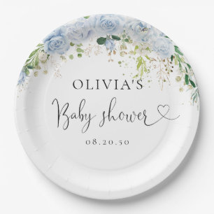 Elegant Light Blue Baby Shower Paper Plate