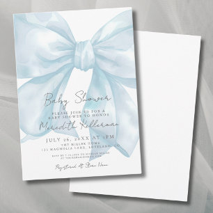 Elegant Light Blue Bow Baby Shower Invitation