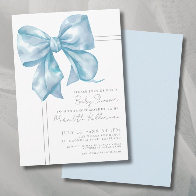 Elegant Light Blue Bow Baby Shower Invitation (Elegant Light Blue Bow Baby Shower Invitation )