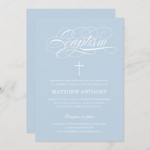 Elegant Light Blue Calligraphy Baptism Invitation