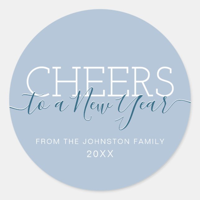 Elegant light blue Cheers to a New Year Classic Round Sticker (Front)