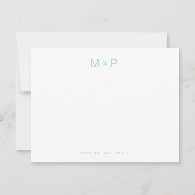 Elegant Light Blue Contemporary Couple Monogram Card (Front)
