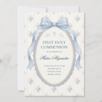 Elegant Light Blue Coquette Bow Floral First Holy 
