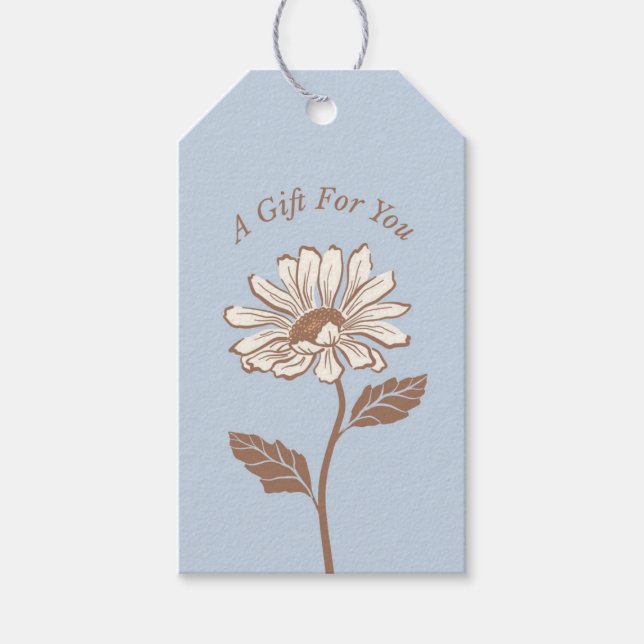 Elegant Light Blue Daisy Gift Tag (Front)