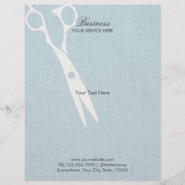 Elegant Light Blue Faux Linen Hair Salon Brochures (Front)