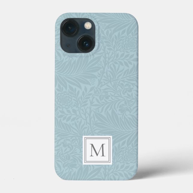 Elegant Light Blue Floral Botanical Monogram Case-Mate iPhone Case (Back)