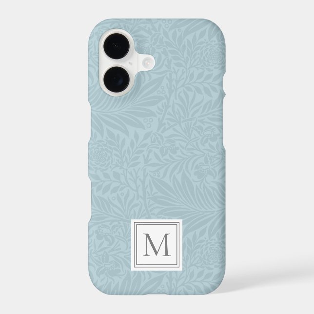 Elegant Light Blue Floral Botanical Monogram iPhone Case (Back)