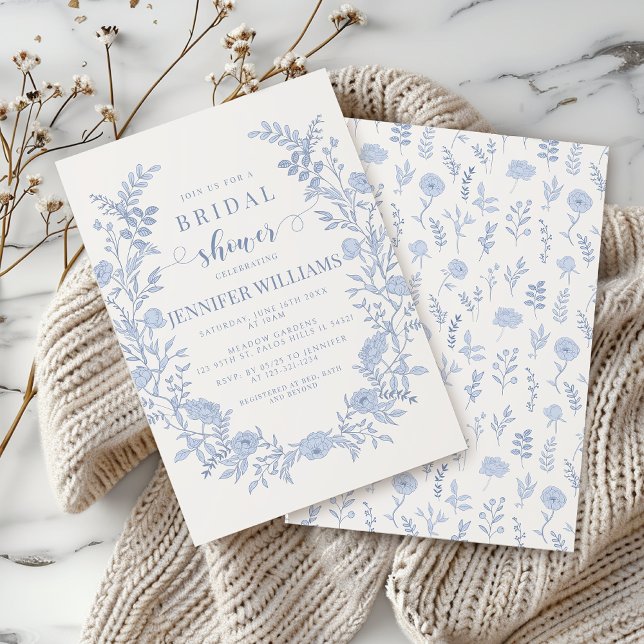 Elegant light blue floral Bridal Shower Invitation (Creator Uploaded)