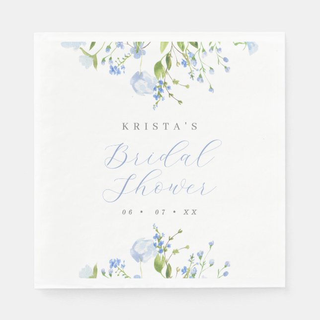Elegant Light Blue Floral Bridal Shower Napkin (Front)