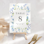 Elegant Light Blue Floral Frame Wedding  Table Number<br><div class="desc">Pretty wedding table numbers with a rectangular frame surrounded by light blue watercolor flowers and greenery. Personalise with your names and wedding date.</div>