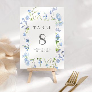 Elegant Light Blue Floral Frame Wedding Table Number