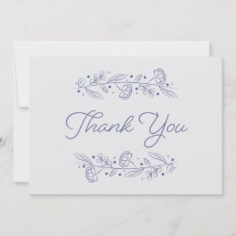 Elegant Light Blue Floral Vines Thank You Card