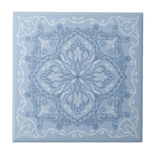 Elegant Light Blue Flowers Butterfly Decorative Tile