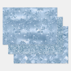 Elegant Light Blue Glitter Glam Patterns Wrapping Paper Sheet