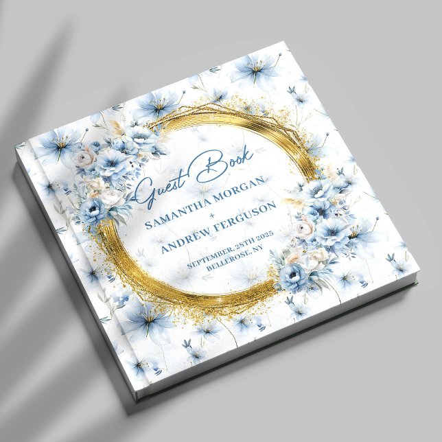 Elegant Light Blue Gold Glitter Wedding Guest Book (Elegant Light Blue Gold Glitter Wedding Guest Book)