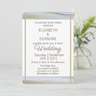 Elegant light blue gold modern beach wedding invitation