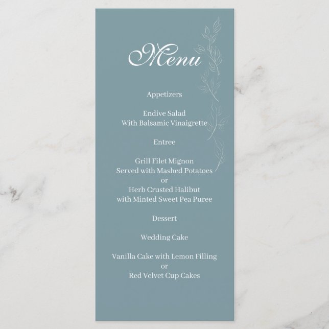 Elegant light blue leaf Menu (Front)