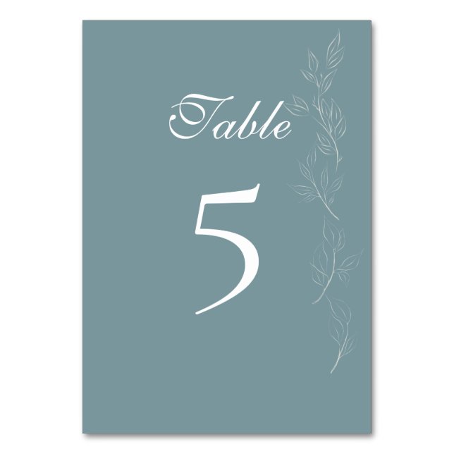 Elegant light blue leaf Table Number Card (Front)