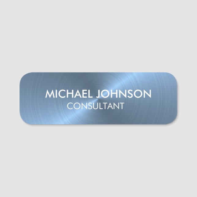 Elegant Light Blue Metallic Professional Business  Name Tag (Front)