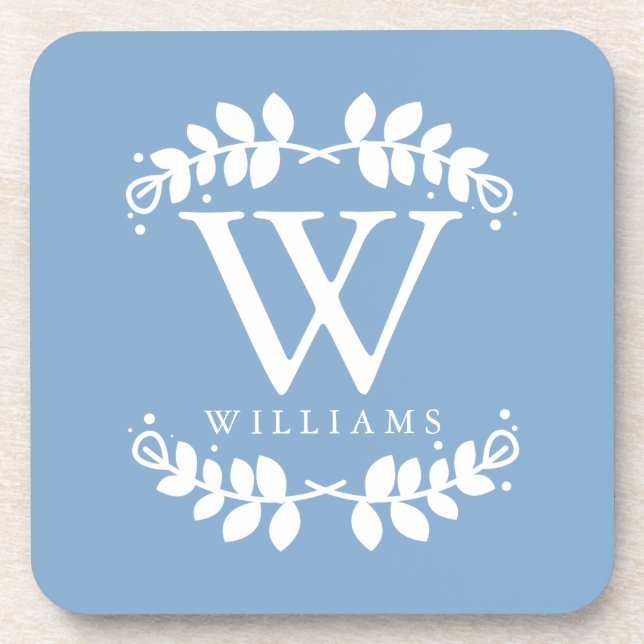Elegant Light Blue Monogram Coaster (Front)