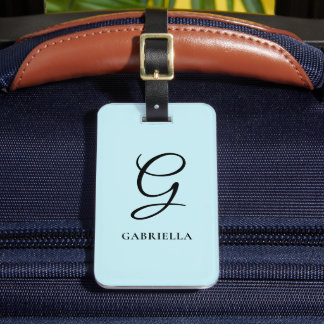 Elegant Light Blue Monogram Personalised Luggage Tag