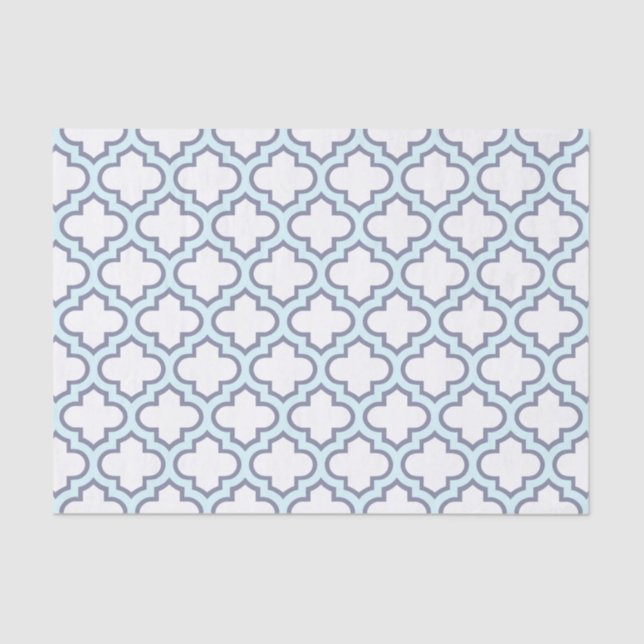 Elegant Light Blue Moroccan Quatrefoil Pattern Tissue Paper (Front)