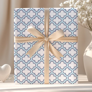 Elegant Light Blue Moroccan Quatrefoil Pattern Wrapping Paper