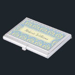 Elegant Light Blue Ornate Textile Pattern Business Card Holder<br><div class="desc">Elegant textile pattern in light blue and beige.</div>