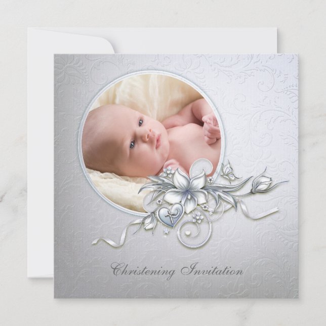 Elegant Light Blue Photo Christening Baptism Invitation (Front)